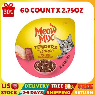 #ad 60 x 2.75OzMeow Mix Tender Favorites With Chicken and Beef in Sauce Wet Cat Food