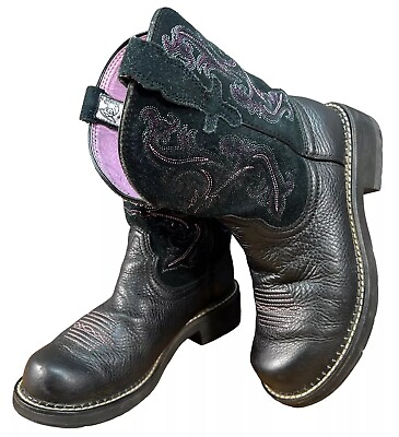 #ad Ariat Womens Fatbaby ll 10004729 Black Leather Western Boots Sz US 6 Flaw