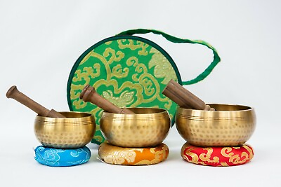 #ad Tibetan 3 Set 3quot; 3.5quot; 4quot; Chakra Healing Handcrafted Singing bowls for sound hea