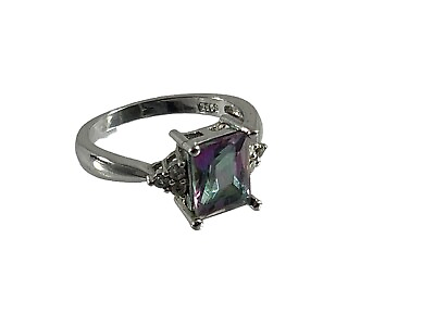 #ad Womens Sterling Silver 925 Ring Rainbow Fire Topaz Cubic Zirconia Size 8