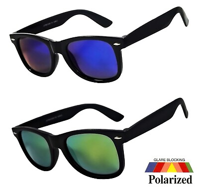 #ad NWT Retro Polarized Sunglasses Square Classic Harper Mirror Lens Black Frame
