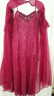 #ad WOMAN WITHIN PINK Nightgown Robe Set STRETCH LACE Vintage Style 3X 50quot; BUST