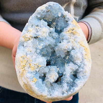 #ad 6.73LB Natural blue celestite geode quartz crystal mineral specimen healing
