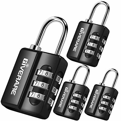 #ad 4 Pack Combination Lock 3 Digit Padlock Keyless Resettable Luggage Locks