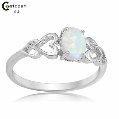 #ad Womens Opal Love Heart Cutout Wedding 925 Sterling Silver Jewelry Size 6 10