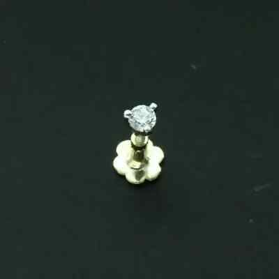#ad 2.5 MM Round Cut Diamond Solitaire Stud Screw Nose Pin 14k Yellow Gold Plated