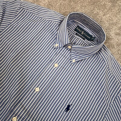 #ad Ralph Lauren Classic Fit Striped Oxford Shirt Men’s Small Blue Pony Button Down