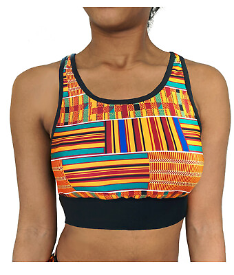 #ad Roselyn Kente African Print Sports Bra for Women Padded Seamless for fitness