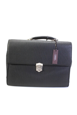 #ad Tardini Mens Genuine Buffalo Leather Flap Briefcase Bag Black $349.99
