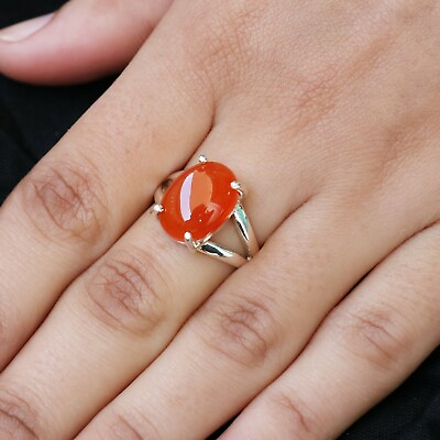 #ad Carnelian Gemstone Ring 925 Sterling Silver Ring Boho Ring Gift For Her red