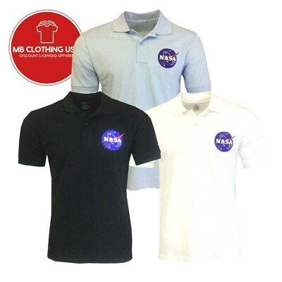 #ad Men#x27;s Polo Shirt NASA 5% Spandex All American Work Wear Button Polo Relaxed Fit $16.19