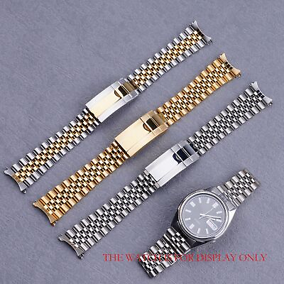 #ad 19mm Silver Gold Hollow Curved End Watch Band Jubilee For Seiko 5 SNXS73K1 79K1