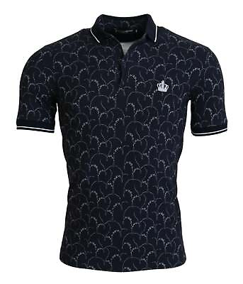 #ad Dolce amp; Gabbana Blue Crown Collar Short Sleeve Polo T shirt