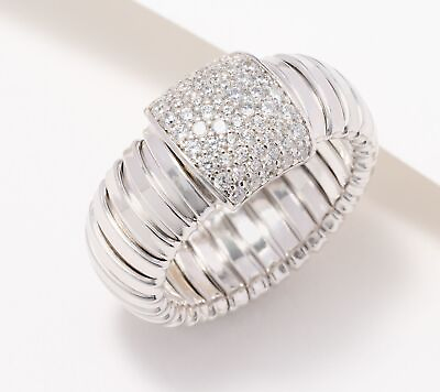 #ad Diamonique Sterling Silver Italia Tubogas Pave Ring. Size 8