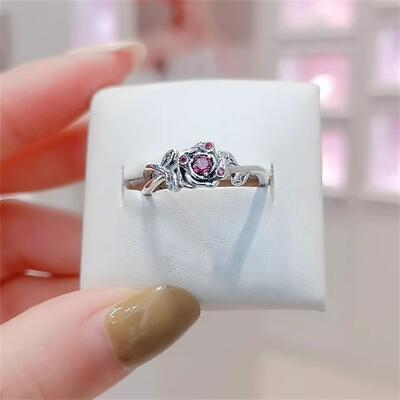 #ad New Authentic 925 Silver Disney Beauty and the Beast Rose Ring Size5 6 7 7.5 8.5