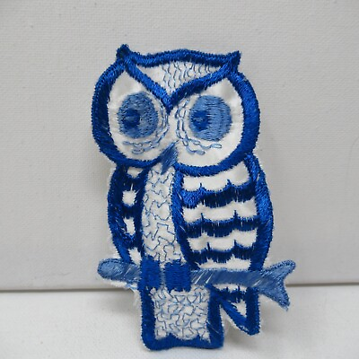 #ad Worried Owl Anxious Blue Vintage Patch Embroidered Bird 4 1 4quot;