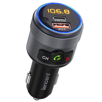 #ad LENCENT Bluetooth 5.1 Car Wireless FM Transmitter Adapter 2 USB PD Charger AUX
