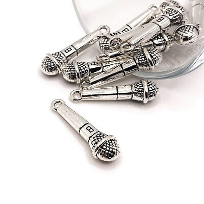 #ad 4 20 or 50 BULK pcs Silver Microphone Charms Musician Charm US Seller AS297