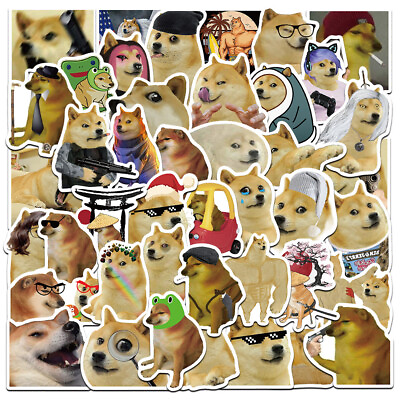 #ad 50 Pcs Funny Cheems Doge Meme Vinyl Stickers Skateboard Hydroflask Laptop Decals