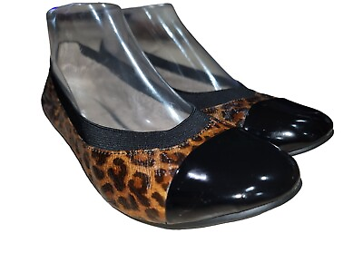 #ad Adrienne Vittadini Women#x27;s Vienna Leopard Black Patent Leather Flat Shoes Sz 6.5