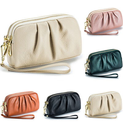 #ad Genuine Leather Wallet Women#x27;s Credit Card Holder Zip Purse Wristlet Clutch Bags