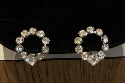 #ad Vintage Antique Paste Rhinestone Crystal Clip On Earrings Costume Jewelry