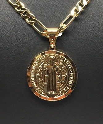 #ad Gold Plated San Benito Medalla Pendant Necklace Cadena 26quot; Oro Laminado