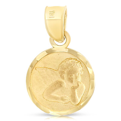 #ad 14K Yellow Gold Angel Medal Religious Pendant Charm for Necklace or Chain