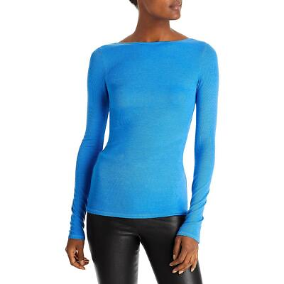 #ad Enza Costa Womens Blue Knit Scoop Neck Tee Blouse Shirt M BHFO 7879
