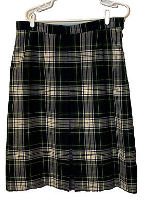 #ad Clan Crest Wool Tartan Skirt Vintage Sz 20 Made in Scotland Kilt Style J220