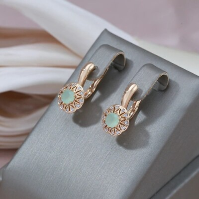 #ad Green CZ Classic Earrings 585 Rose Gold Round Women lady girl gift Party jewelry