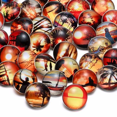 #ad 50pcs lot 18mm Snap Button Sunset Theme Glass Charms For Snap Jewelry HM035