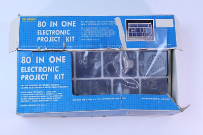 #ad VTG 1988 Edu Science 80 in 1 Electronic Project Kit Light Gun Switch Alarm Radio