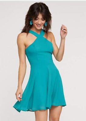 #ad Bib Neck Turquoise Dress