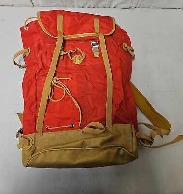 #ad Vintage La Fuma France Red Nylon Rucksack Hiking Backpack w Frame