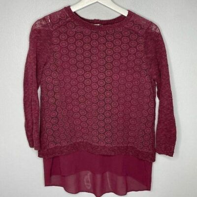 #ad Lucky Brand Burgundy 2 in 1 Top Sz S Womens Crochet Casual Shirt Blouse