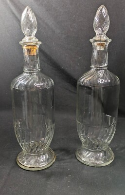 #ad Two Vintage Old Mr. Boston Brand Embossed Clear Wine Decanter Bottle