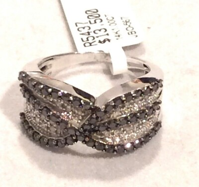 #ad 14k white gold diamond ring with balck and white diamonds