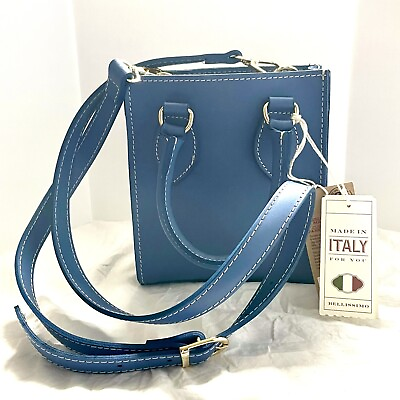 #ad Leather Crossbody Tote MINT NWT Small Anna Paola Made In Italy HandBag Blue