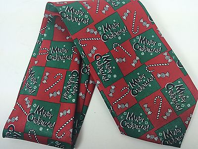 #ad MERRY CHRISTMAS TIE Red Green Squares Novelty Men#x27;s Necktie