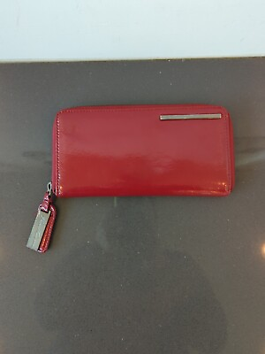 #ad Kenneth Cole Reaction Wallet Women Clutch Red Patent Leather Zip Around Coin