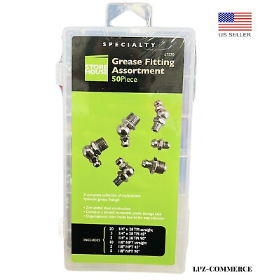 #ad 50 SAE Grease Fitting Assortment 1 4quot; 1 8quot; Straight 45 90 Elbow Zinc Plated ⚡️