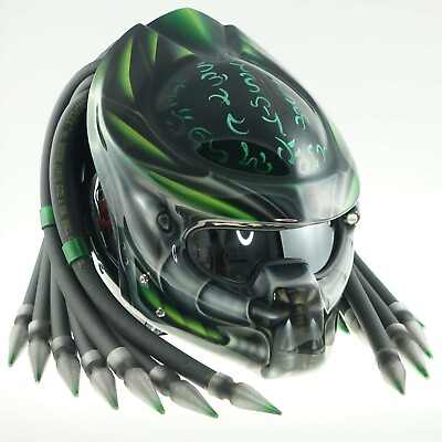 #ad 2249 PREDATOR GREEN MOTORCYCLE HELMET AIR BRUSH PAINT DOT APPROVED SIZE: L XXL