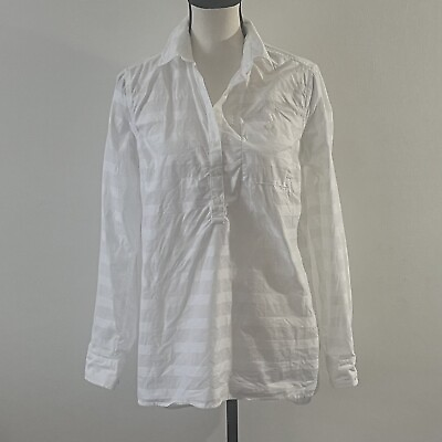 #ad Tommy Hilfiger Womens Button Shirt White Boyfriend Fit Pocket Long Roll Tab SM