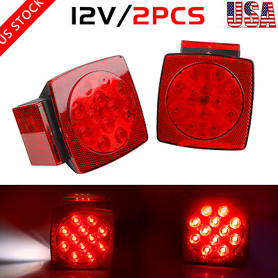 #ad Rear LED Submersible Square Trailer Tail Lights Kit Boat Truck Waterproof 12V $15.95