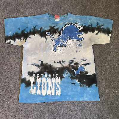 #ad Vtg 1990s Detroit Lions Single Stitch Tie Dye Tshirt M 90s NFL Football Tee