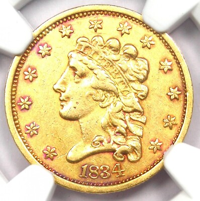 #ad 1834 Classic Gold Quarter Eagle $2.50 Coin Certified NGC AU Details Rare