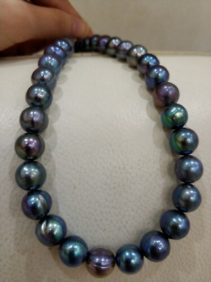 #ad new South Sea 11 12mm black blue pearl necklace 18 inch 14k