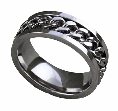 #ad Stainless Steel Unisex Rings Chain Spinner Sliver Tone