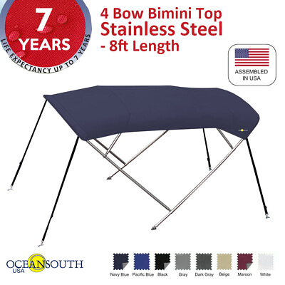 #ad 4 Bow BIMINI TOP Stainless Steel 8ft Long 54quot; Height